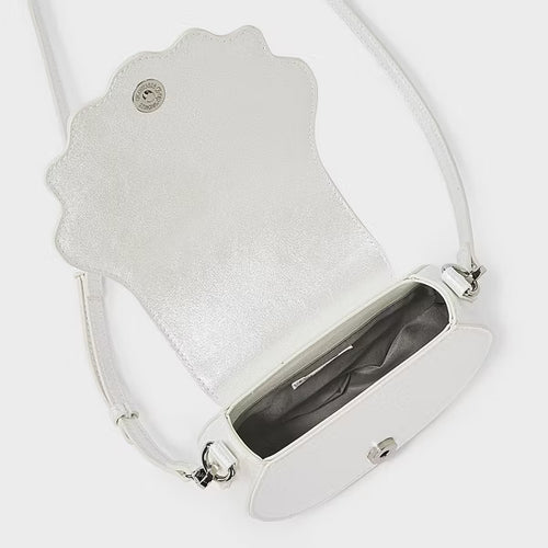 Pearlescent White Shell-Shaped Flap Saddle Bag with Adjustable Strap