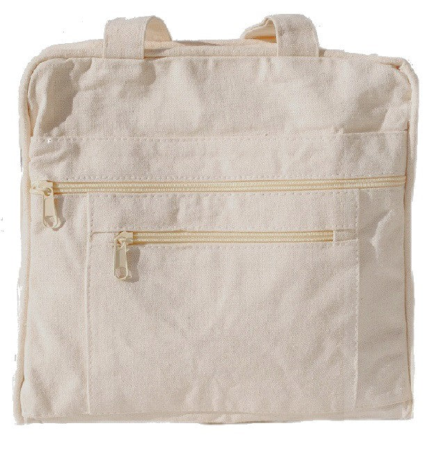 Natural Beige Multi-Pocket Canvas Tote with Detachable Shoulder Strap