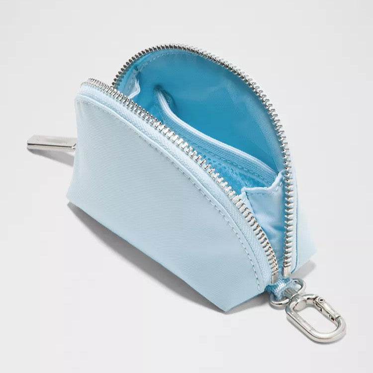 Pastel Blue Dual-Pouch Wristlet with Secure Zipper Closures and Wrist Strap