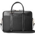 Black Slim Top-Load Laptop Briefcase With Gold Hardware