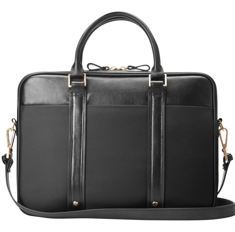 Black Slim Top-Load Laptop Briefcase With Gold Hardware