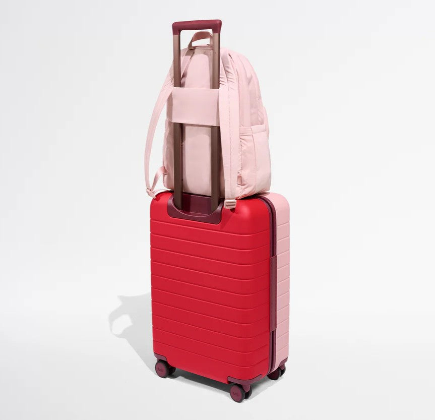 Pastel Pink Featherlight Multi-Pocket Backpack with Trolley Sleeve and Laptop Compartment