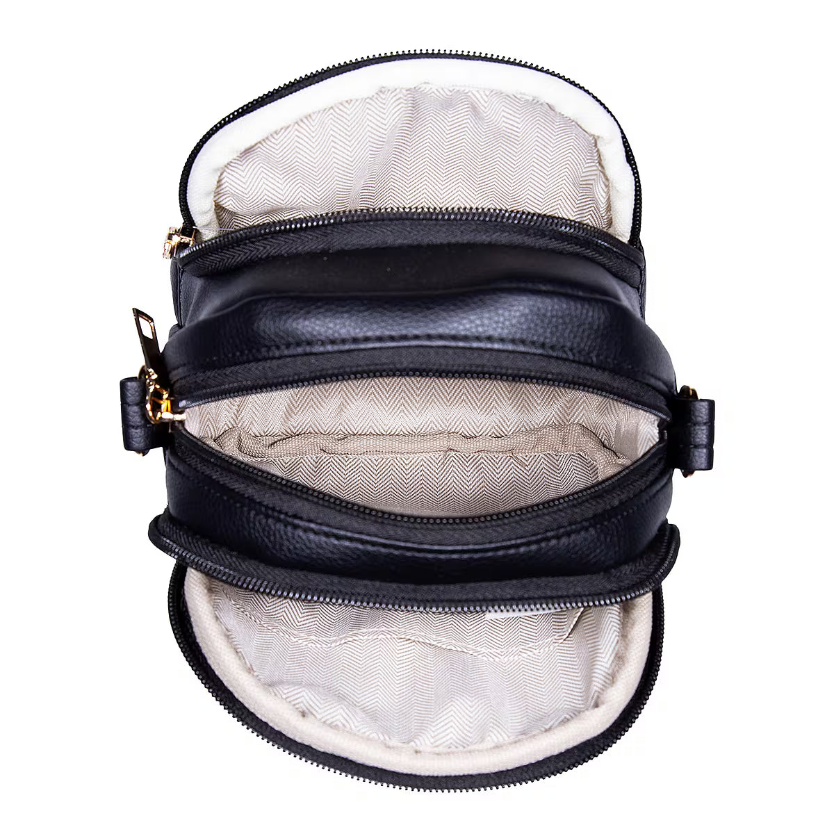 Multi-Tone Compact Dual-Zip Mini Shoulder Bag with Adjustable Strap