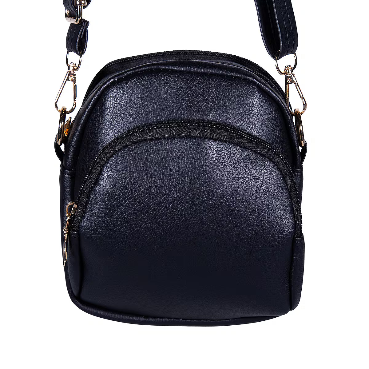 Multi-Tone Compact Dual-Zip Mini Shoulder Bag with Adjustable Strap