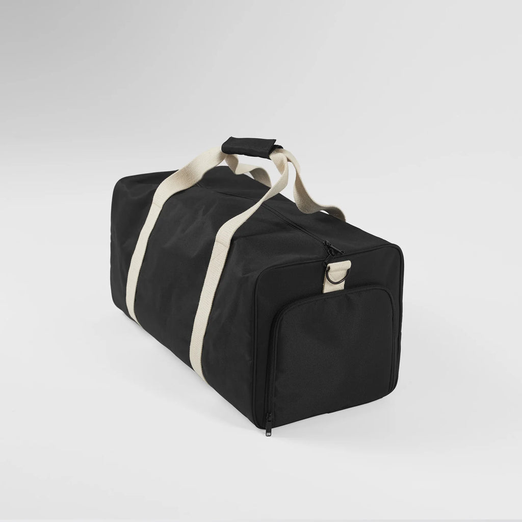 Black Spacious Rectangular Duffel Bag with Shoe Compartment and Contrast Handles
