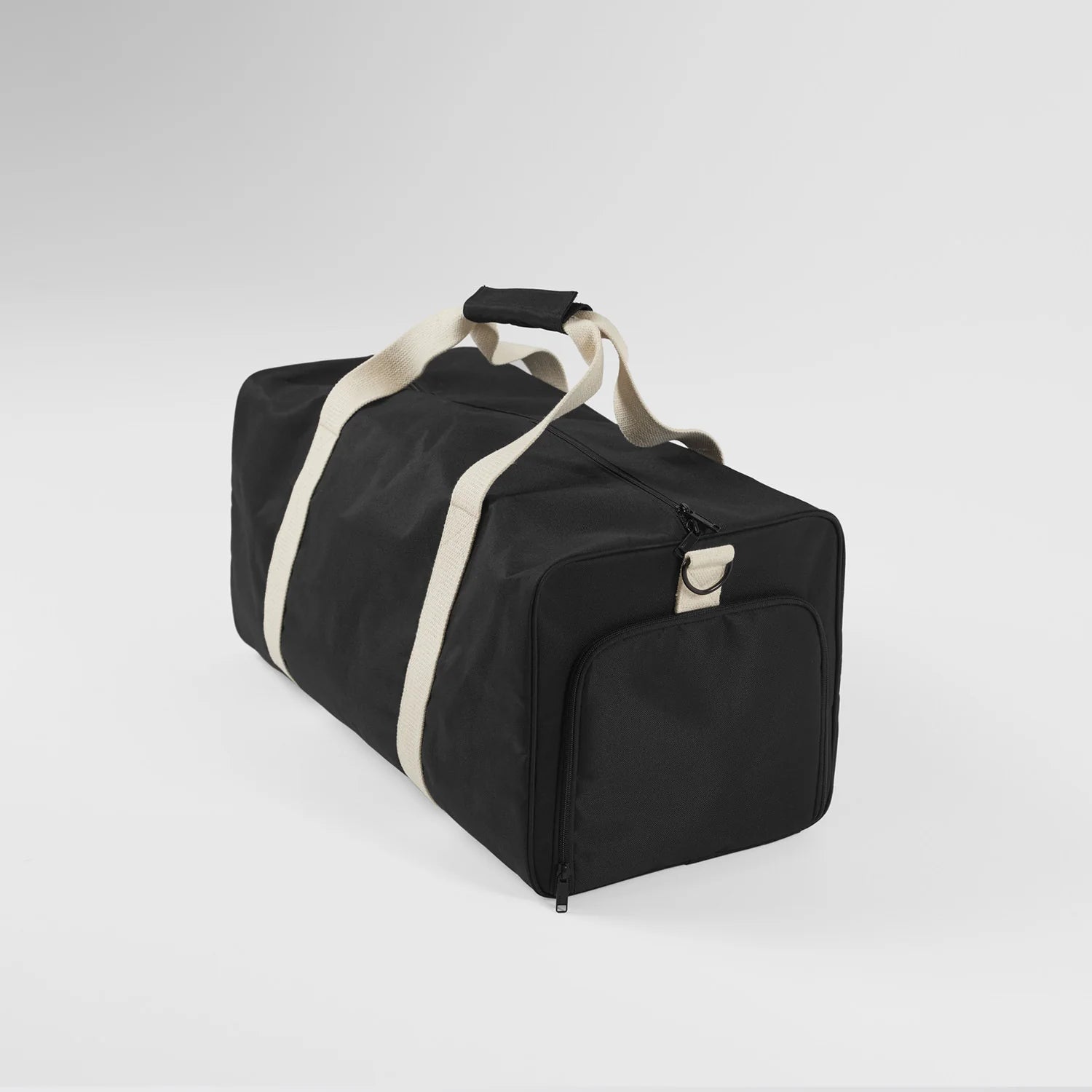 Black Spacious Rectangular Duffel Bag with Shoe Compartment and Contrast Handles