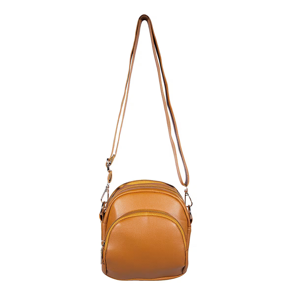 Multi-Tone Compact Dual-Zip Mini Shoulder Bag with Adjustable Strap