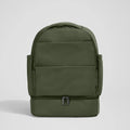 Olive Green Multi-Compartment Diaper Backpack with Stroller Attachment and Water-Resistant Base