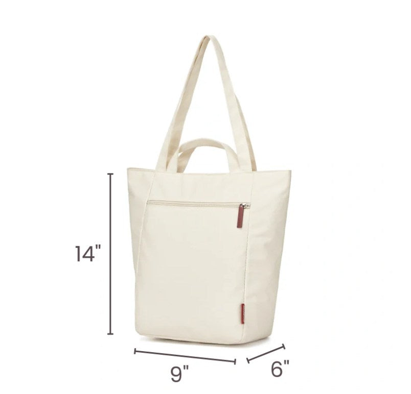 Off-White Minimalist Multi-Use Tote Bag with Front Zip Pocket and Trolley Sleeve