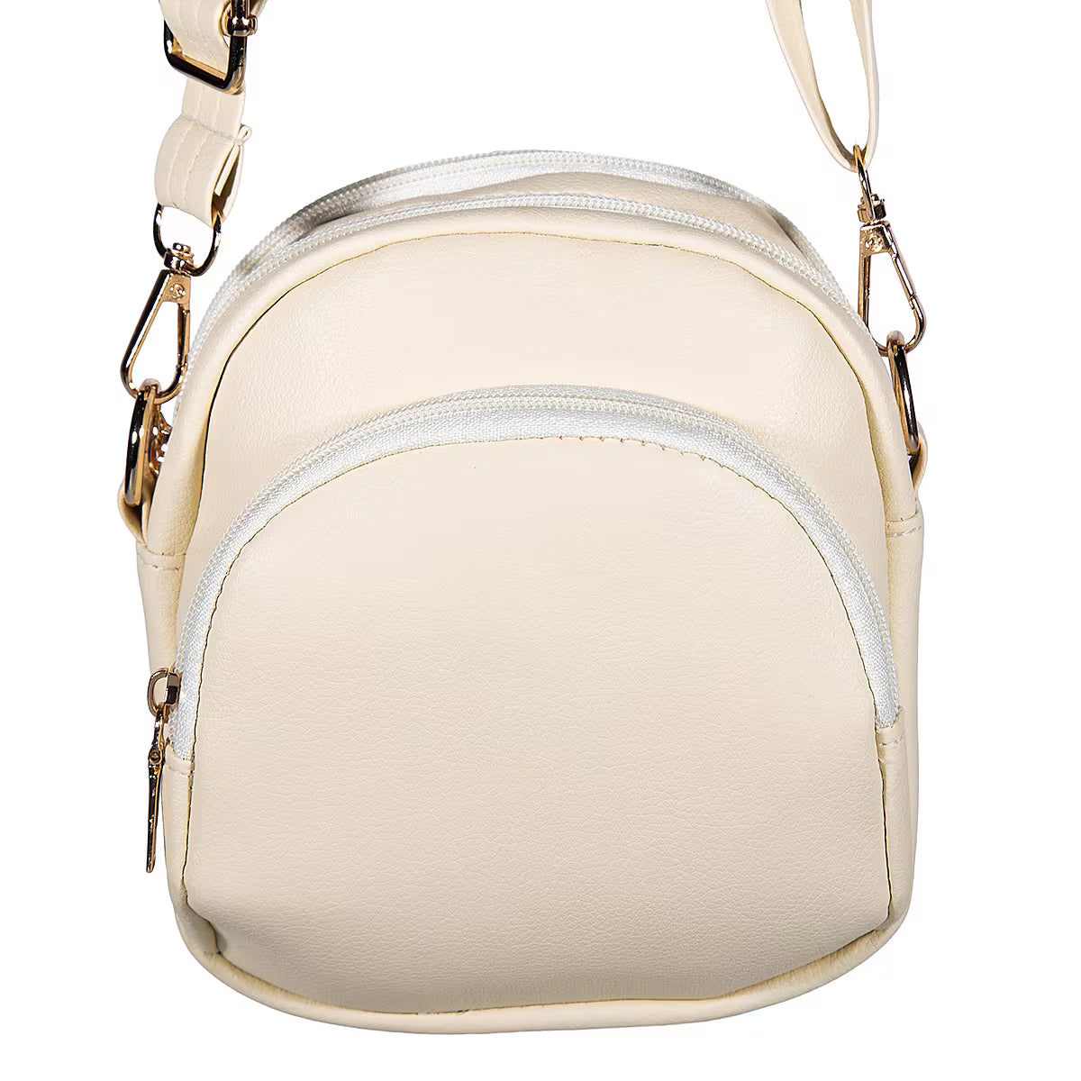 Multi-Tone Compact Dual-Zip Mini Shoulder Bag with Adjustable Strap