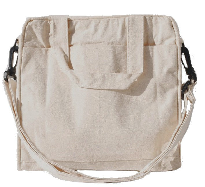 Natural Beige Multi-Pocket Canvas Tote with Detachable Shoulder Strap