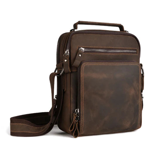 Retro Brown Distressed Multi-Pocket Commuter Messenger Bag with Top Handle