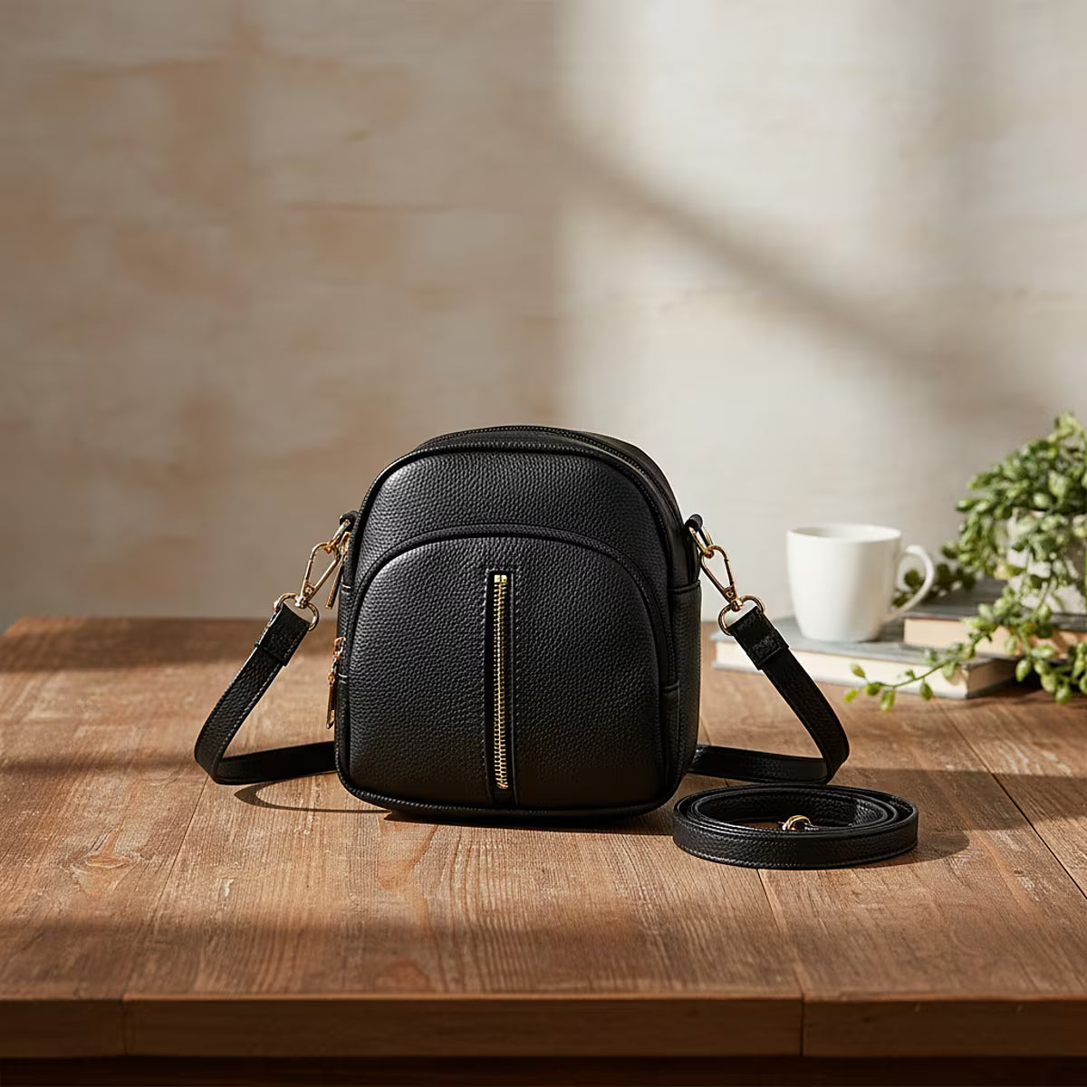 Multi-Tone Compact Dual-Zip Mini Shoulder Bag with Adjustable Strap