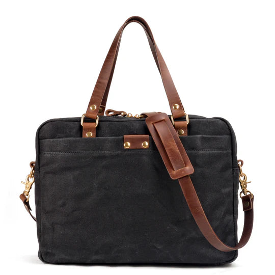 Multi-Tone Canvas Briefcase Laptop Bag with Leather Accents and Detachable Strap